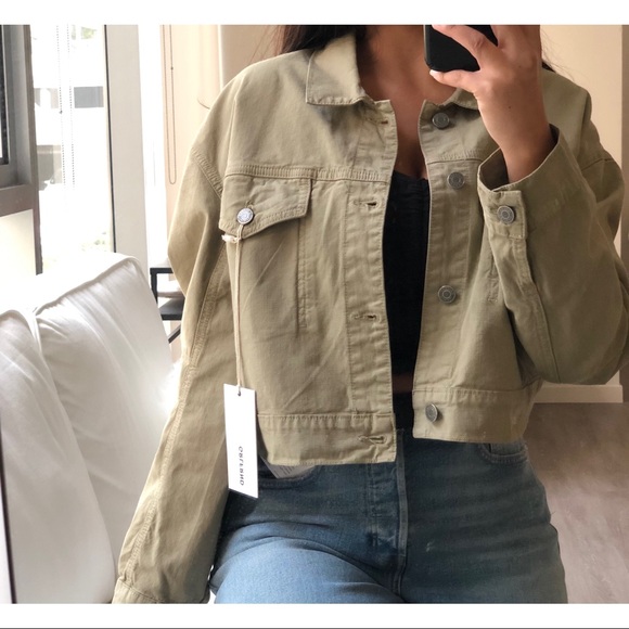 khaki cropped denim jacket